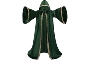 MAXTOONRAIN Mystic Adult Wizard Robe with Dutch Velvet，Medieval Knight Hooded Cloak, Flare Sleeve Style Wizard Outfit of the Renaissance Period for Halloween, Masquerade and St. Patrick's Day