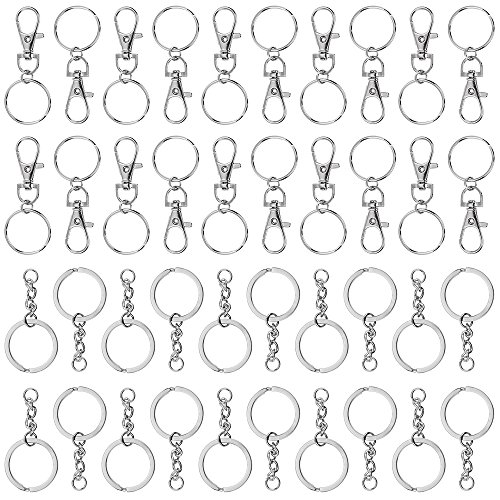 Lictin 20 Kleine Abnehmbare Drehverschlüsse für Schlüsselringe und 20 Silber Schlüsselkette für DIY