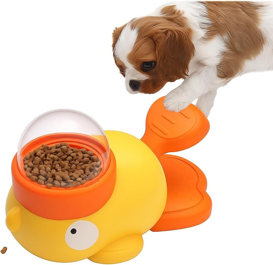 Busstier İnteraktif Kedi Köpek Mama Oyuncağı, Ördek Şeklinde Pedallı Ödül Maması Fırlatıcı, Zeka Geliştirici Yavaş Beslenme Aparatı, Evcil Hayvan Stres Azaltıcı Egzersiz Oyuncağı (Turuncu)