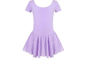 untlet Kinder Ballettkleidung Mädchen Ballettkleid Baumwolle Ballettanzug Kurzarm Ballett Trikot Tanzkleid Ballettbody mit Chiffon Tütü 2-9 Jahre