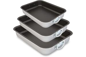 Menax - Set di 3 Teglie da Forno con Triplo Rivestimento Antiaderente - Lasagnera - Rostiera Rettangolare