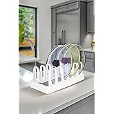 Orret Home Plastic 6 Compartment Pot Lid and Plate Organizer Organizer, Cabinet Interior and Countertop Lid Organizer, Kitchen