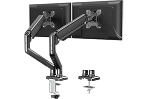 ELIVED Dual Monitor Arm Adjustable, Gas Spring Ergonomic PC Monitor Stand for Most 13-32 Inch Screens with VESA 75x75/100x100, with C-Clamp and Grommet Base, EV005