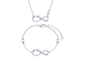 INFINIONLY Juegos de joyas, Pendientes Pulsera Collar colgante para mujer niña, pendientes pulsera collar de plata 925, Juegos de joyas con símbolo de infinito y lindo gato, con circón, plata