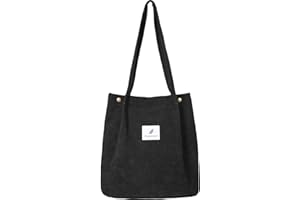 WantGor Corduroy Totes Bag Women's Shoulder Handbags Big Capacity Shopping Bag (Black)
