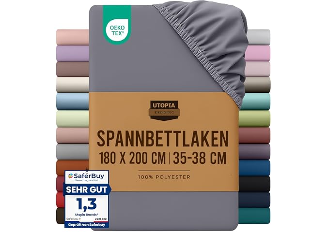 Utopia Bedding - Spannbettlaken 180x200cm - Grau | Gebürstete Polyester-Mikrofaser Spannbetttuch - Boxspringbett…