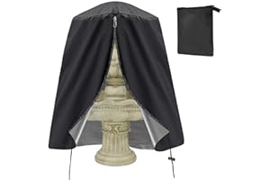 Apipi Fountain Cover, 40" D x 50" H Weatherproof Garden Fountain Statue Protective Cover with Zipper & Drawstring, 420D Oxford Cloth for Winter Outdoor Patio Garden