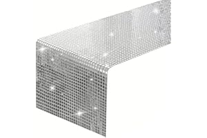 Yisquar 12 x 108 Zoll Glitter Disco Party Tischläufer Spiegel Silber Tischdecke Sparkle Pailletten Tischdecke Retro 70er 80er Jahre Disco Ball Dekor Geburtstag Bachelorette Hochzeit Tanz Cowgirl Party