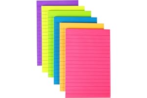 KIFZM 4 in x 6 in Lined Sticky Notes for Post,6 Bright Colors Self-Stick Notes, 45 Sheets Per Pad, 6 Pads, 270 Sheets Total