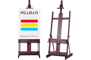 MEEDEN Caballete de estudio de madera de haya maciza para trabajos pesados, ajustable, para acrílico, acuarela, pintura al óleo, hacer pastel, trabajo en vertical, soporta lienzo de hasta 77 pulgadas