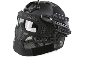 GYDEHUTJ DETECH PJ Type Rapide Casque Airsoft Paintball De Protection Complet Multicam Casque ABS Tactique CS Masque avec Lunettes