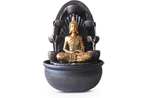 ‎ZEN LIGHT Innenbrunnen Wasserwand Kaskade Buddha Statue Abnehmbares farbenfrohes LED-Licht, Lucky Fountain mit geschlossenem Stromkreis, H 40 cm-Chakra Zen'light