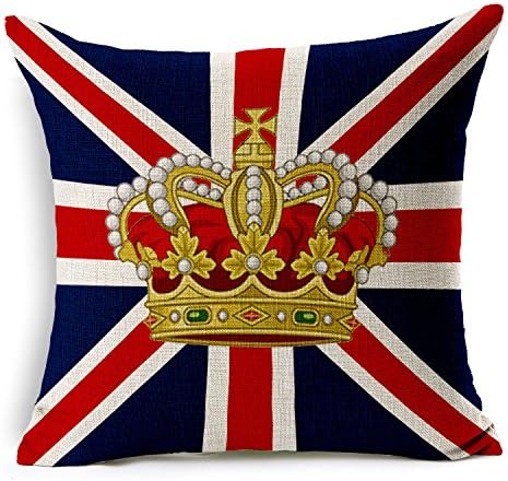 Imperial crown with British flag Cotton Linen Decorative Throw Pillow Case Cushion Cover, 17.7" x 17.7"