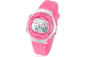 EDILLAS Montre Enfant pour Garçons Filles,Ado Digitale Extérieur Sport 50m Etanche Montre Et Protection Environnementale Non Toxique Sangle,avec Alarme/Minuteur/Double Fuseau Horaire/Lumière LED (Rose)