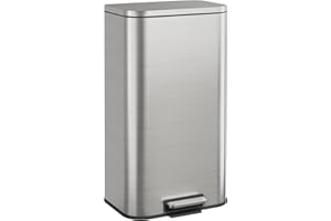 WLIVE Papelera De 55 Litros, Cubo De Basura De Acero Inoxidable Con Tapa De Cierre Suave, Papelera De Cocina Con Pedal y Cubo Interior, Para Dormitorio, Cocina Y Oficina, Color Plata