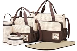 Miss Lulu 5 pcs Bébé Ensemble de sacs à langer de multifonction Diaper Messenger hôpital Maternité Ensemble de sac en polyester avec motif imprimé pois