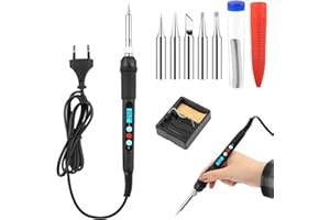 VFANDV Soldador de Estaño, 60W Kit del Soldador Electrico de Temperatura Ajustable 200-500℃ con 5 Puntas Alambre de Soldadura 10g y Soporte, Soldador Estaño para el Uso Diversamente Reparado
