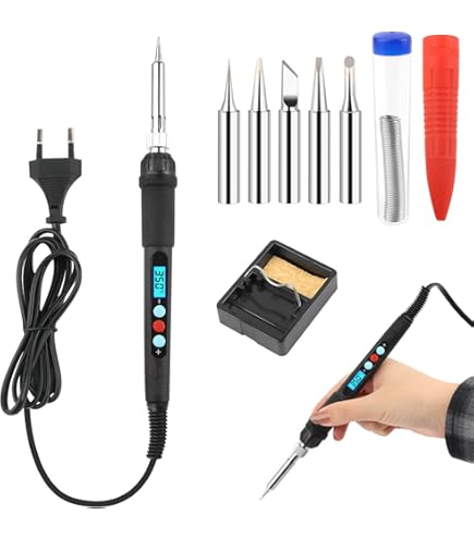 Aucanla Lötkolben Set 100W - Digitaler Lötkolben Mit Temperaturregelung 180-500°C | Mit Zubehör