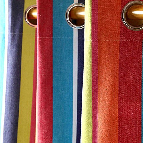 Homescapes Ösenvorhang blickdicht Multi Streifen Orange Blau Gelb Dekoschal 2er Set Breite 137 x Länge 228 cm Vorhang Paar 100% Baumwolle - 2