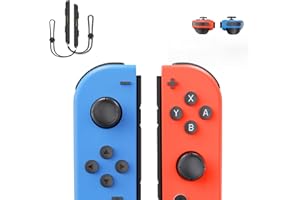 Vinkarpe Switch Controller, Wireless Gamepad mit Aufwachfunktion/6-Axis Gyroskpo/Dual Motor/Screenshot, Kabellose Controller für Switch/Switch OLED/Lite mit Handgelenkschlaufe - Blau und Rot