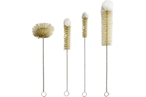 Coralpearl Stainless Steel Soda Bottle Cleaning Brush Set Natural Boar Bristle Wool Tip Long Handle, Flexible Bendable Thick Wire Cleaner for Narrow Neck Water Baby Bottles Straw Pipe Tube Flask (4)