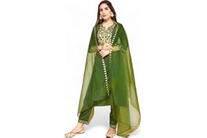 RANGMAHAL STORE RangMahal Indische Damen-Kurta-Hose, handgefertigt, reine Baumwollmischung, bestickt, Dupatta-Set