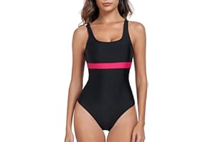 Deriwone One Piece Swimsuit Tummy Control Swimming Costume Retro Swimwear Padded Bathing Suits