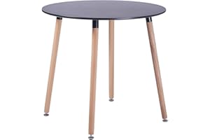 H.J WeDoo Round Dining Table 31.5"(80 cm) Diameter Small Kitchen Tables for Saving Space MDF Black Table Top with Solid Wooden Legs 29 Inch Height(2-4 Seater)