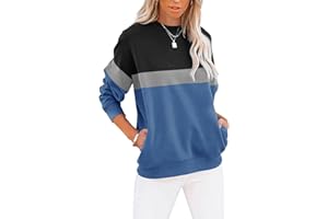 Cuptacc Sweat Femme sans Capuche Farbblock T-Shirts à Manches Longues Femme Col Rond Automne Poches Top Femme