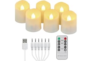 FREEPOWER 6 Candele LED Ricaricabili con Timer Telecomando Fiamma Tremolante, Luce Bianca Calda, Lumini LED Elettriche, Dimmerabili, con Cavo USB, Decorazione per Natale Halloween, 4 x 4.5cm