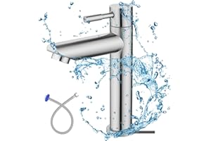 REFORUNG Kaltwasserhahn Edelstahl Kaltwasserarmatur Wasserhahn Waschtischarmatur Kaltwasser 175mm Badarmatur Waschbecken Armatur Waschtisch Einhebelarmatur mit 60cm Anschlussschlauch für Gäste WC Bad