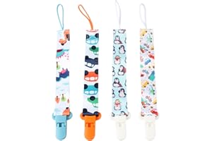 Zeayebsr Dummy Clip Boys, Pacifier Clips,Soother Clips, 4 Pack Pacifier Holders Leashes Set, Fits All Pacifiers Baby Teething Toys, Newborn Essentials, Baby Shower