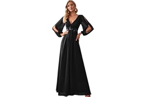 Ever-Pretty Vestito da Cerimonia Elegante Linea ad A Scollo a V Appliques Plissettato Donna Taglie Forti Abiti da Sera 00461