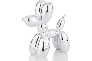 AMOIENSIS Shiny Balloon Dog Statue Decoration 4 Inch Electroplated Balloon Dog Sculpture Shelf Decoration Small Eclectic Decoration for Desk Vivid Balloon Dog Silver