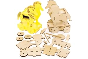 Baker Ross FE453 Kits de Artesanía en Madera Caballo de Troya - Paquete de 2, manualidades de madera para que los niños decoren y exhiban, actividad educativa para niños