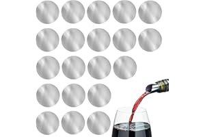 FuzlPnag 20 Pezzi Dischetti Salvagoccia Vino Rosso in Alluminio, Riutilizzabile，versatore di Vino antigoccia，per Bottiglie di Vino, Ristorante, Hotel, Bar, Bistro，Home (Argento)