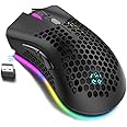 Tobo Lightweight Gaming Mouse, Honeycomb Design Rechargeable Wireless Gaming Mouse with USB Receiver RGB Backlight Computer Mouse for Laptop PC (Black) (BM600)