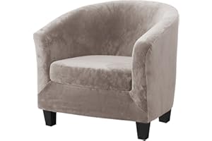 MINGPINHUIUS Tub Chair Cover 2 Piece Set - Upgraded 2 IN 1 Design Removable High Stretch Soft Velvet Sofa Couch Arm Bucket Chairs Armchair Seat Covers with Cushion Cover for Dining Living Room Office Reception