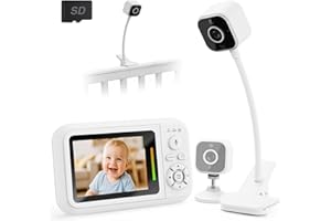 NUOTUN Babyphone mit Kamera Ohne WLAN, 1080P Baby Kamera Monitor mit halterung & Bettclip, 2 Wege Audio, Temperatur, Weinen-Erkennung, Nachtsicht, 8 Schlaflieder, Foto- und Videoaufnahme, SD Karte Inklusive