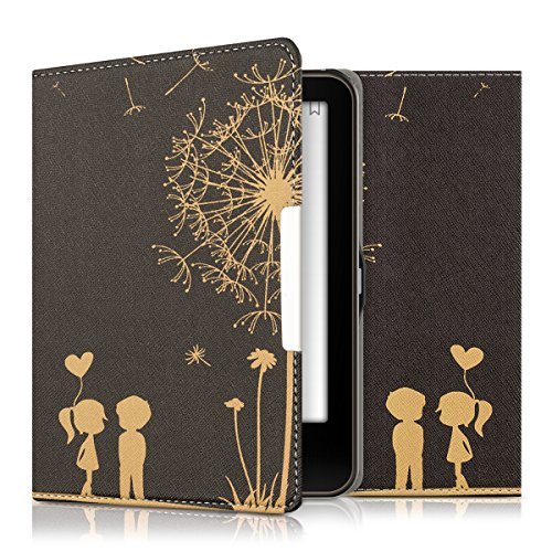 kwmobile Hülle für Tolino Vision 1 / 2 / 3 / 4 HD - Flipcover Case eReader Schutzhülle - Bookstyle Klapphülle Pusteblume Love Design Gold Schwarz