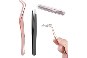 DIVONO Pinzette für Wimpern,Eyelash Pinzette 1 Wimpernpinzette für DIY Wimpernverlängerung,1Pinzette zum Augenbrauen zupfen auch für feine Härchen und eingewachsene Haare(schwarz+rose gold)