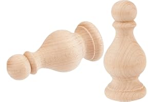 BENECREAT 2Pcs Unfinished Beech Wood Finials, 4x9cm Curtain Rod Finials, Craft Decorative Finials for Bed Post, Flagpole Topper, Rocking Chair