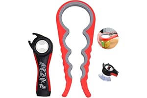 Simsky 2 Pezzi Apribarattoli, Multifunzione Apribottiglie, Apriscatole a Mano, Apri Coperchio Multi-apertura, 5 in 1 Apribottiglie Birra Multifunzione Utensili,per Donne,Anziani,Artrite Malati(Rosso)