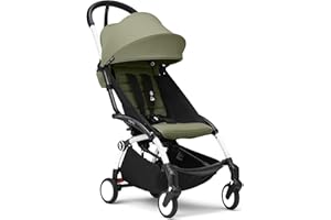 Passeggino Stokke YOYO3 da 6 mesi - Include telaio bianco/cuscino seduta Olive + Capottina - Si ripiega e si apre in un lampo - Leggero e compatto - Compatibile con il bagaglio a mano