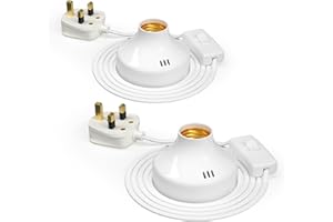 TobeBright 2 Pcs E27 Lamp Base with UK Plug and Switch, 1.8m Cable Screw E27 Bulb Holder, 100W Maximum, E 27 Table Lamp Replacement Base for Home Lighting Decor, AC 220-240V, No Bulb (White)