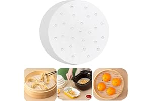 FENGLIN-JOY 100 Stück Rund Pergament Papier Rundes Backpapier Perforiertes Perforiert Backpapier Antihaft Dampfgarer Papier für Luftfritteuse, Bambus Dämpfen Matte, Dampfkorb von Brot 20 cm/7.87 inch, Weiß