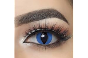 MYSA LENS® Lentilles De Contact De Couleur Fantaisie Crazy Halloween Cosplay Yeux De Chat Oeil Bleu De Serpent Cat Eyes Etui Offert 12 Mois sans correction