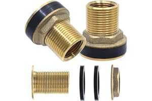 KtbeYTi 2 Piezas Conector de Tanque de Agua de Latón AG 3/4" x IG 1/2" Buje para Barril de Lluvia con 4 Juntas para Grifo, Cubos y Tanques de Agua