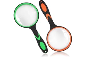 Fousenuk 2Pcs Lente Ingrandimento Professionale 65mm, Lente D'Ingrandimento con Manico in Gomma Antiscivolo, Lenti di Ingrandimento per Anziani, Bambini, Artigianato, Lettura di Libri, Insetti