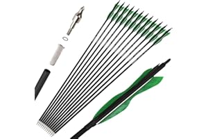 Wolfman 12X Archery Carbon Arrows Spine 500 Archery Target Arrows Recurve Arrow Compound Arrow Hunting Arrow with 5" Nature Feather Arrows for Recurve Bow Compound Bow